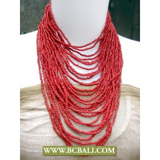 Red Beaded Multi Strand Necklace